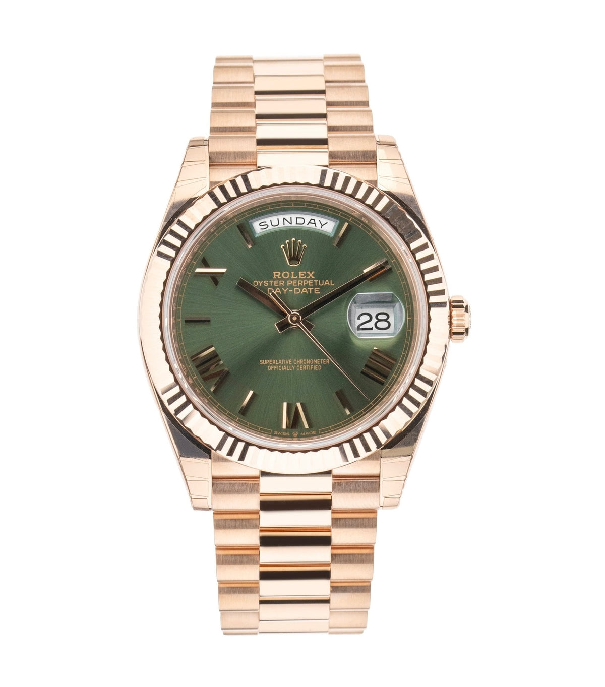 Rolex Rose Gold Daydate 40 Olive Dial