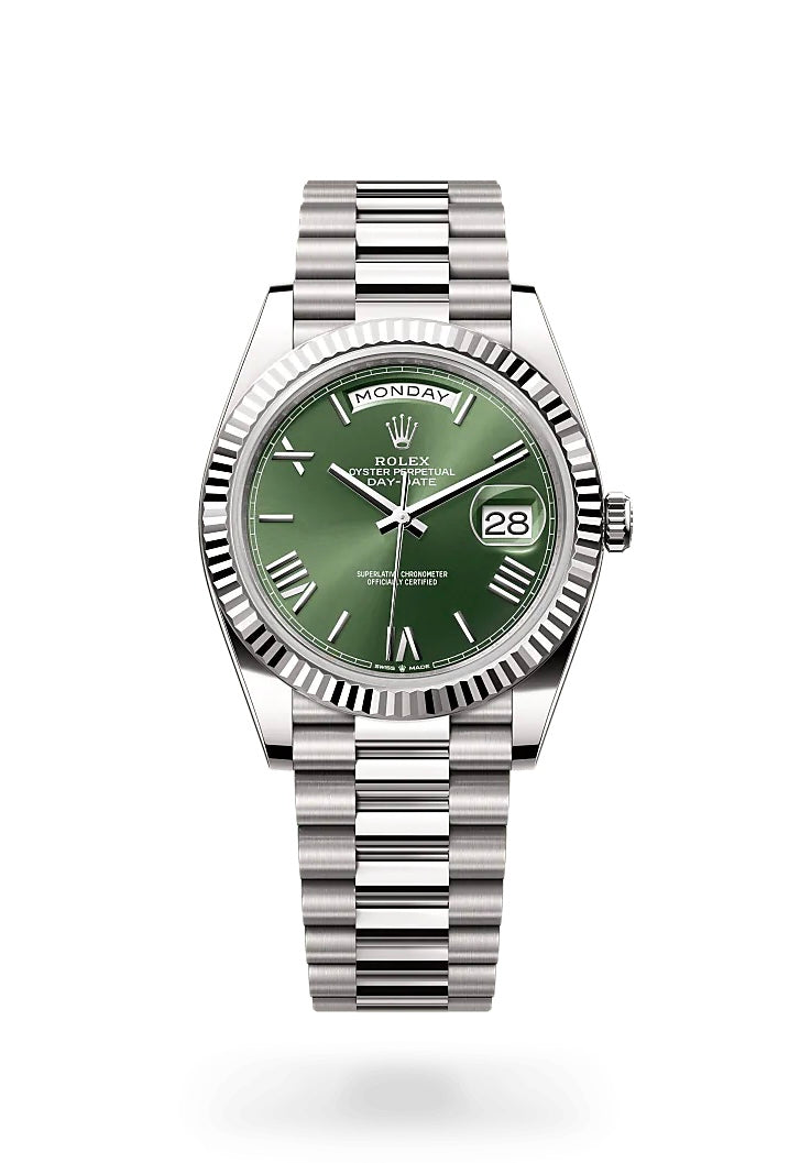 Rolex Daydate 40 White Gold Olive Dial