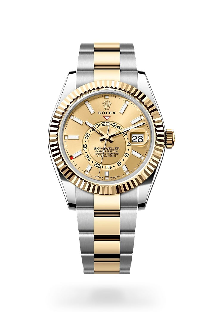 Rolex Stainless Steel and Yellow Gold Sky-Dweller Champagne dial