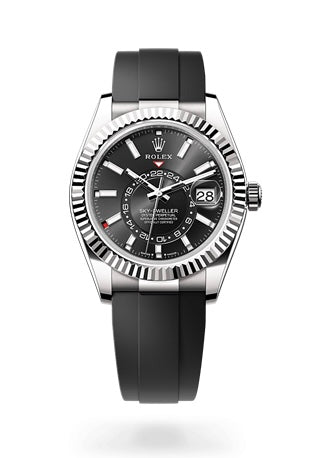 Rolex White Gold Sky-Dweller Oysterflex Bright Black dial
