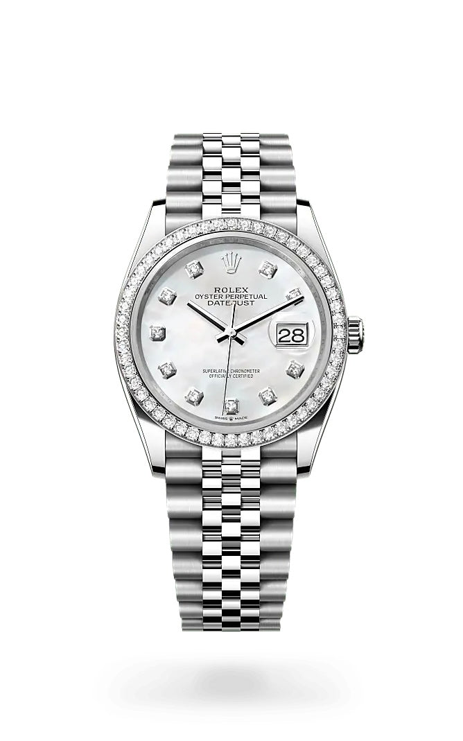 Rolex Ladies Datejust 36 White Gold RBR Mother of Pearl Diamond Dot dial