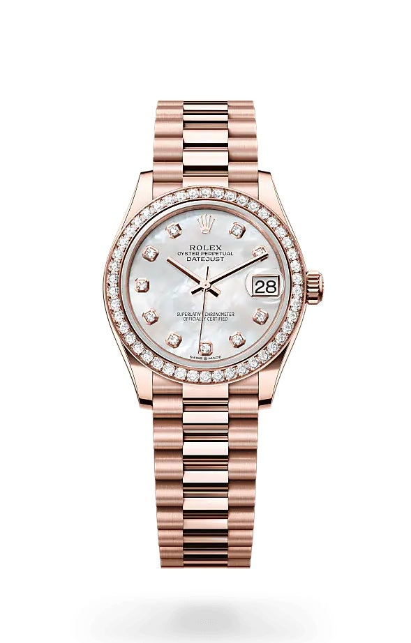 Rolex Rose Gold RBR Ladies Datejust 31 Mother of Pearl Diamond Dot dial