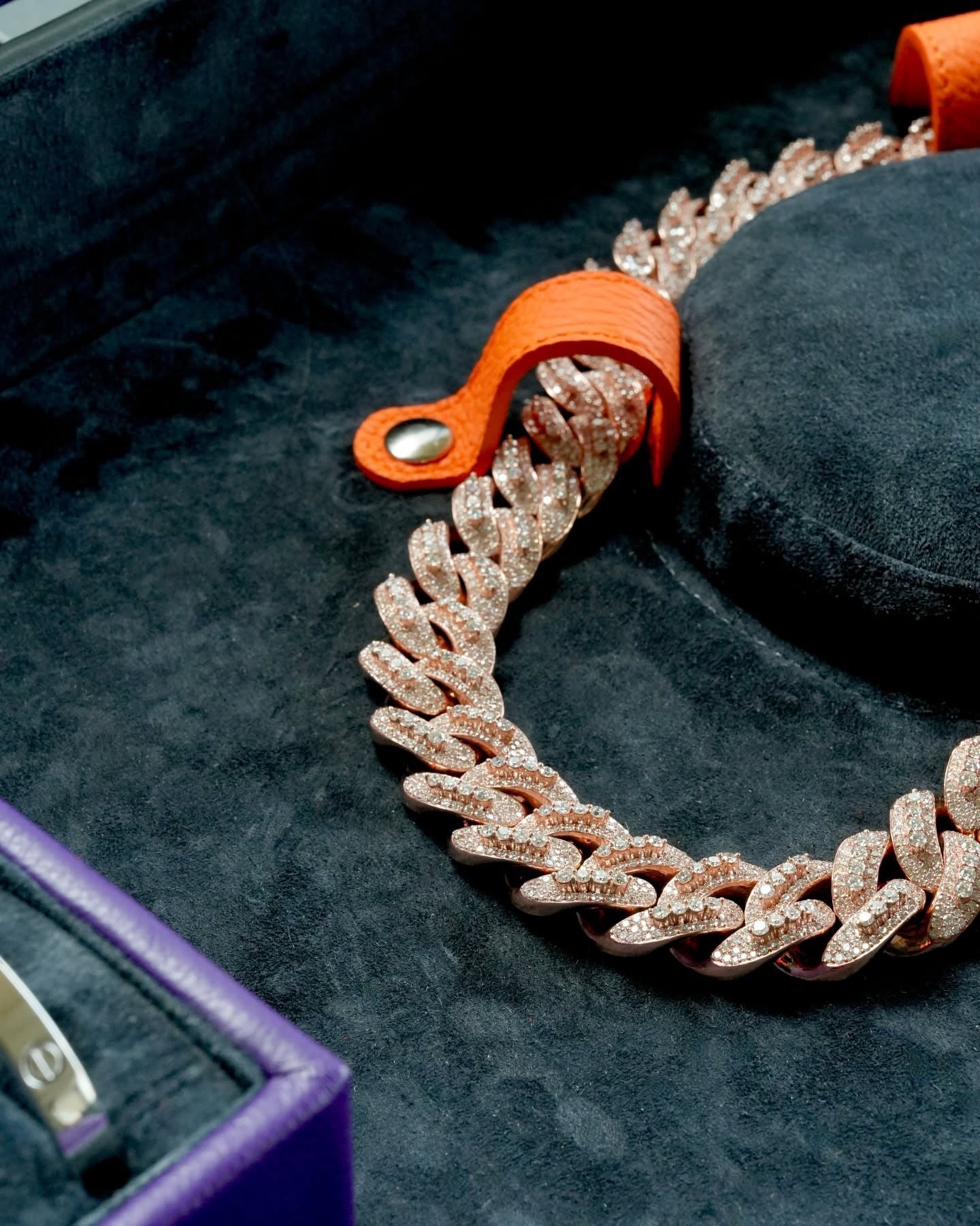 Rose Gold Diamond Baguette Set Cuban Chain
