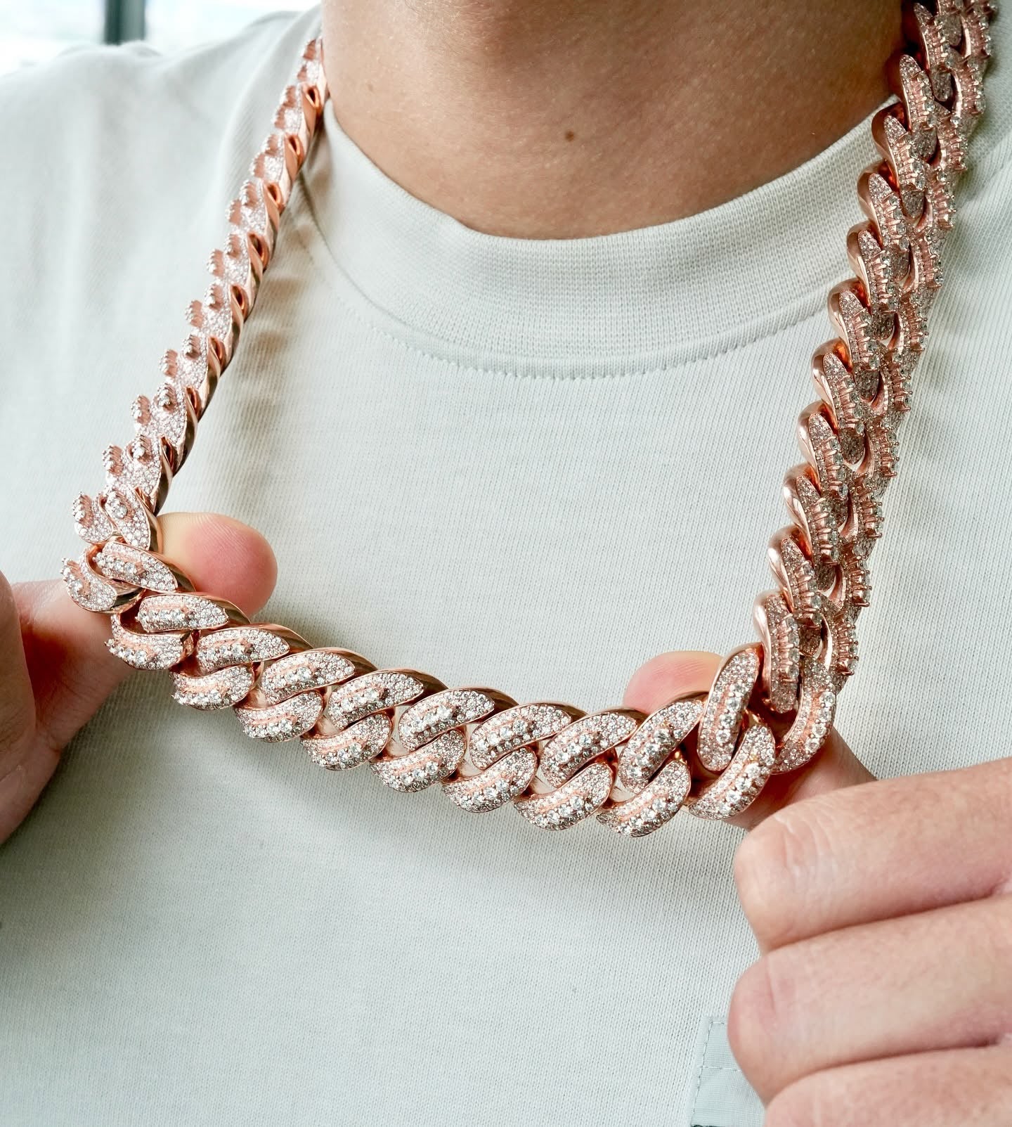 Rose Gold Diamond Baguette Set Cuban Chain
