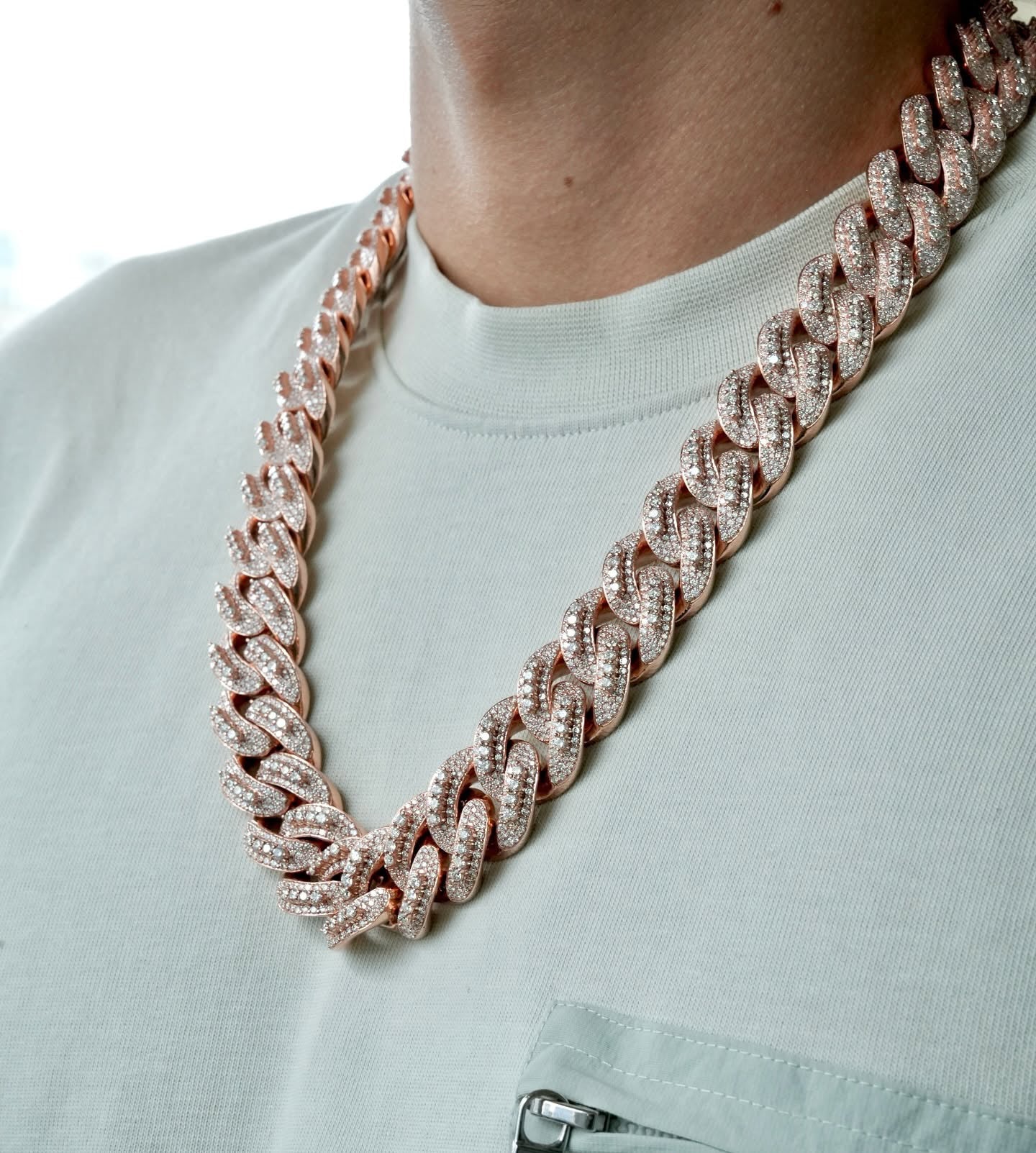 Rose Gold Diamond Baguette Set Cuban Chain