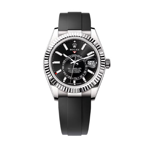 Rolex White Gold Sky-Dweller Oysterflex Bright Black dial