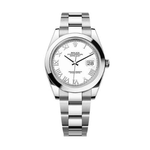 Rolex Datejust 41 White Roman dial Smooth Bezel Oyster