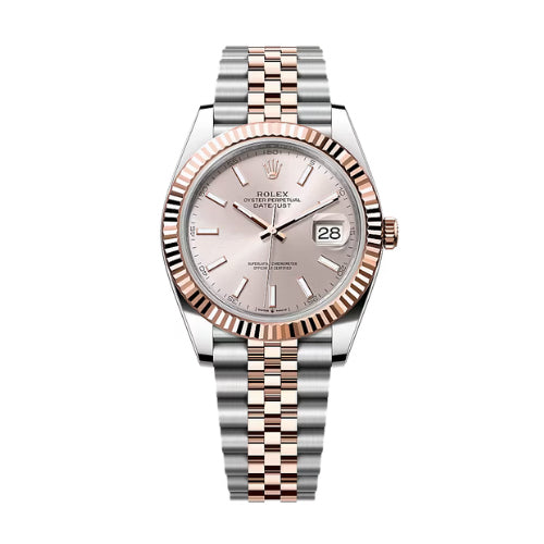 Rolex Steel and Rose Gold Datejust 41 Sundust baton dial