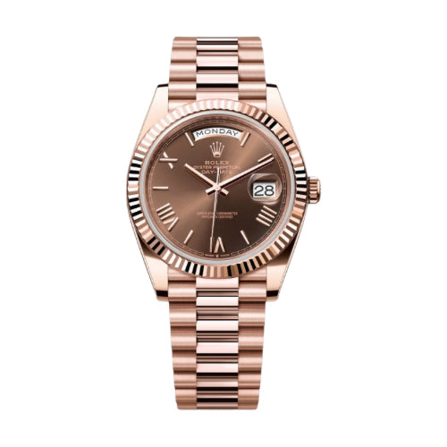 Rolex Rose Gold Day Date 40 Chocolate Roman dial