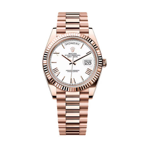 Rolex Rose Gold Day Date 40 White Roman dial