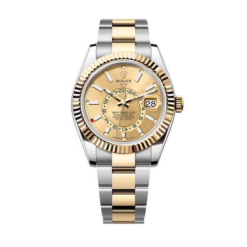 Rolex Stainless Steel and Yellow Gold Sky-Dweller Champagne dial