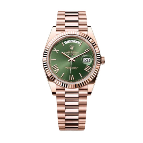 Rolex Rose Gold Daydate 40 Olive Dial